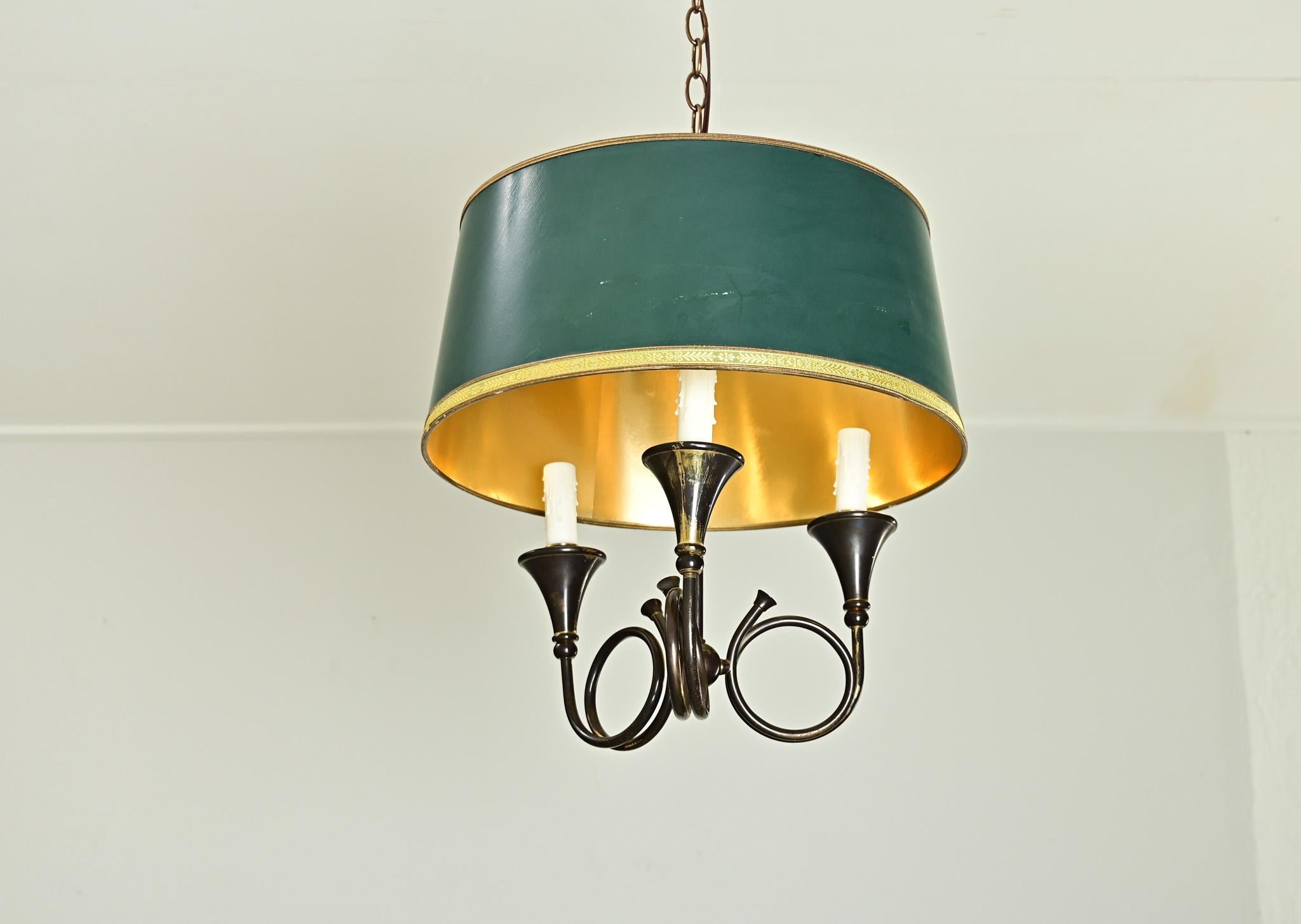 20th Century French Vintage Horn Bouillote Style Chandelier For Sale