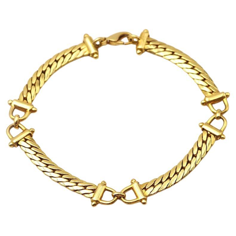 Bracelet mors de cheval français vintage en or massif 18k, chaîne, bracelet plat en curb.