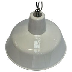 French Vintage Industrial Big White Round Enameled Pendants