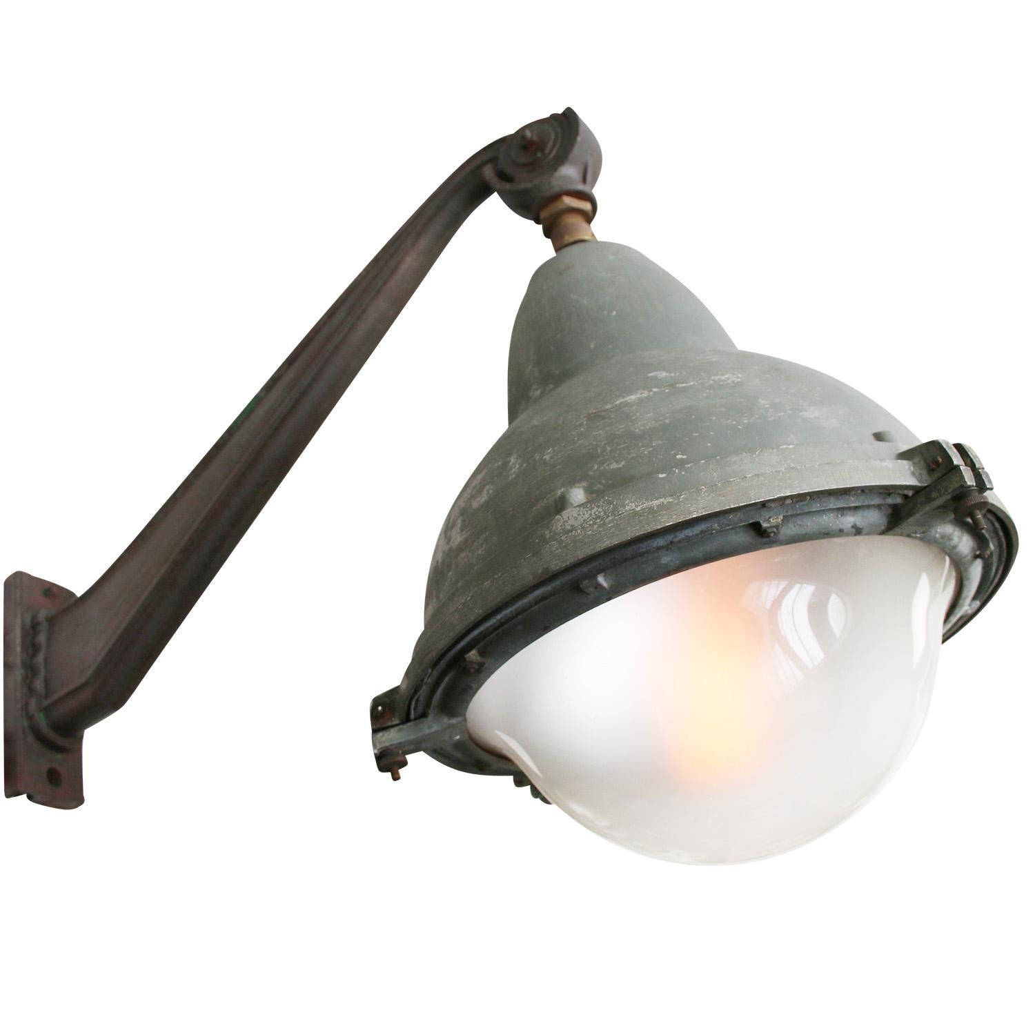 French Vintage Industrial Cast Frosted Glass Streetlight by Eclatec In Good Condition For Sale In Amsterdam, NL