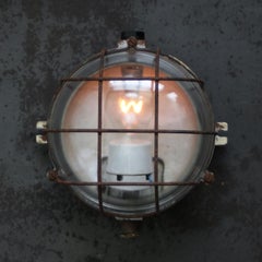 French Vintage Industrial Cast Iron Clear Glass Sconces Wall Lights
