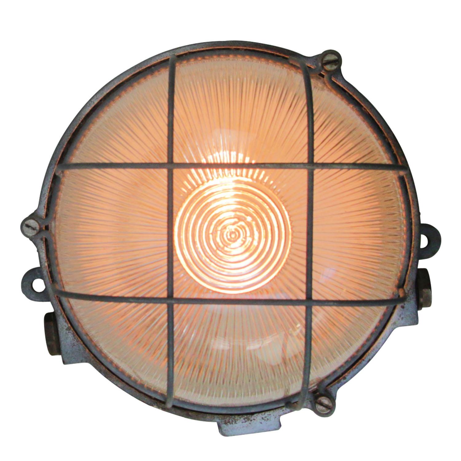 French Vintage Industrial Cast Iron Holophane Glass Sconce Wall Light In Good Condition In Amsterdam, NL