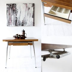 French Vintage Industrial Formica and Chrome Extending Kitchen Table by Supermat
