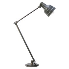 French Vintage Industrial Grey Metal Machinist Table Light