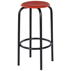 French Vintage Industrial Red and Black Stool, 1950s