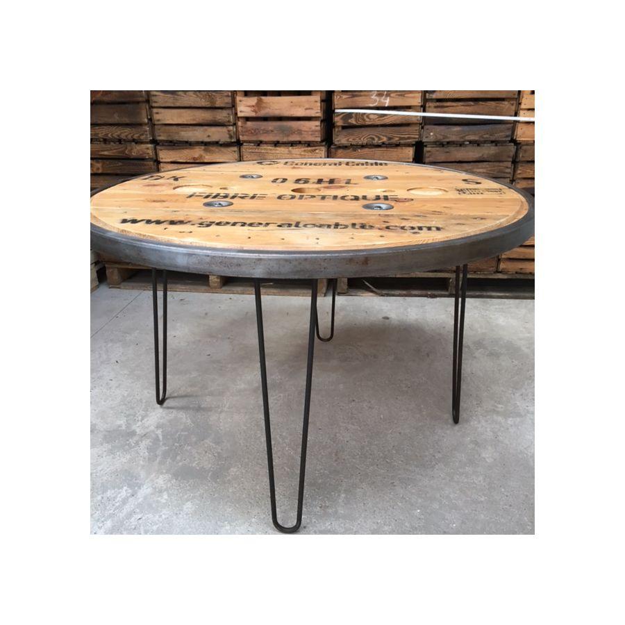 Varnished French Vintage Industrial Round Diner Table