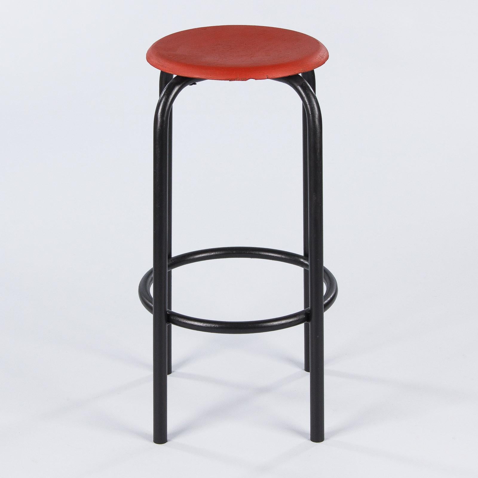 French Vintage Industrial Red and Black Stool, 1950s 5