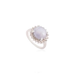 French Vintage-Inspired Star Sapphire Diamond Sunburst Cocktail Ring in 14K Gold