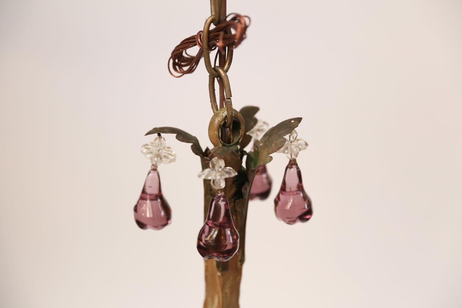 French Romantic Iron and Crystal Chandelier With Amethyst-Colored Drops 4