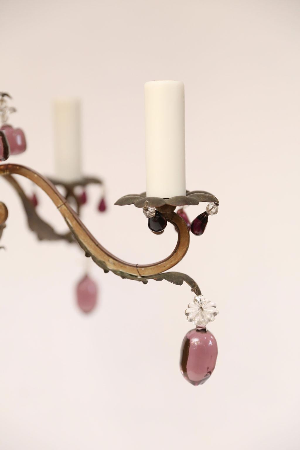 French Romantic Iron and Crystal Chandelier With Amethyst-Colored Drops 2