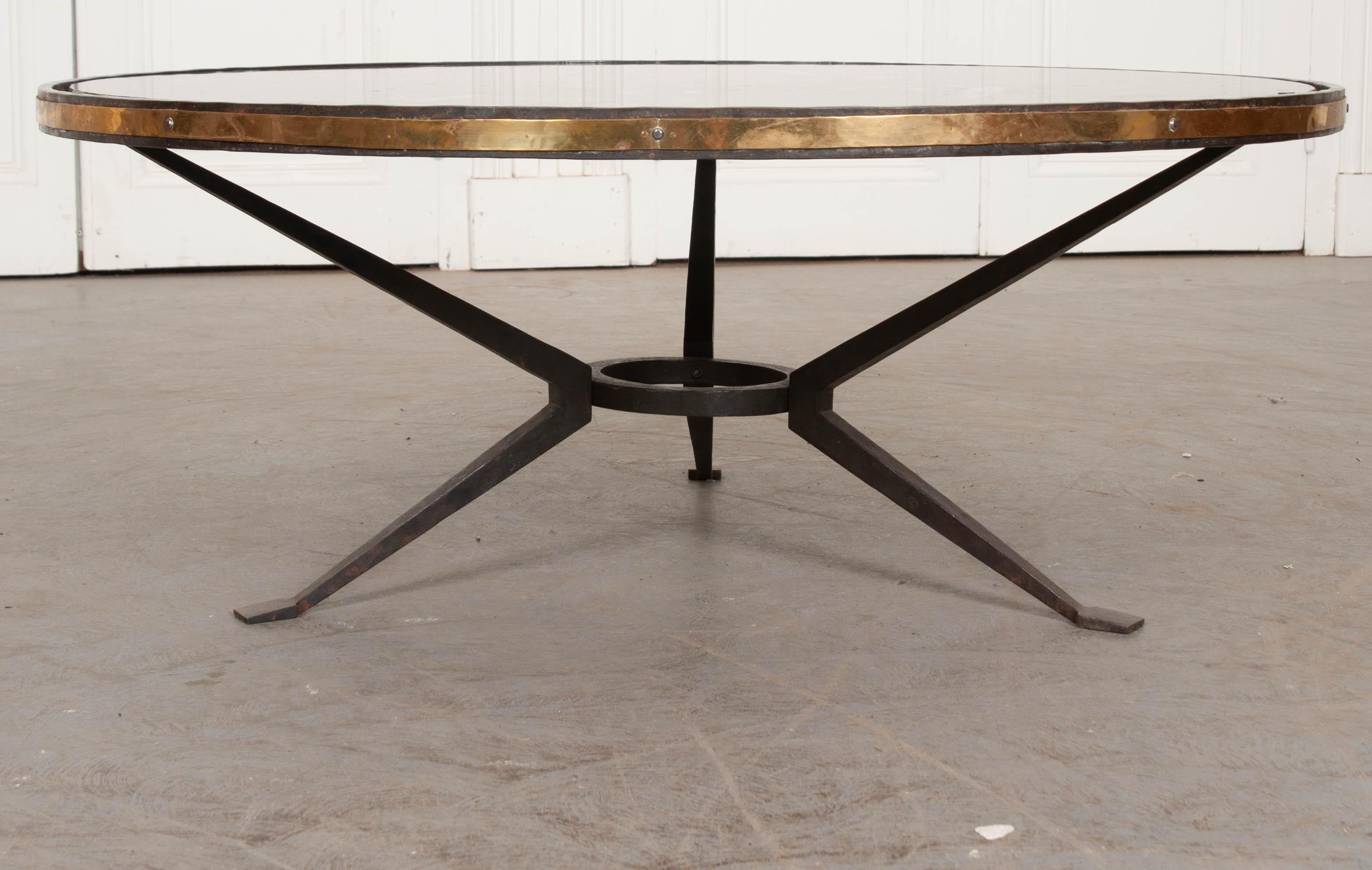 French Vintage Iron and Fossil Marble Coffee Table 4