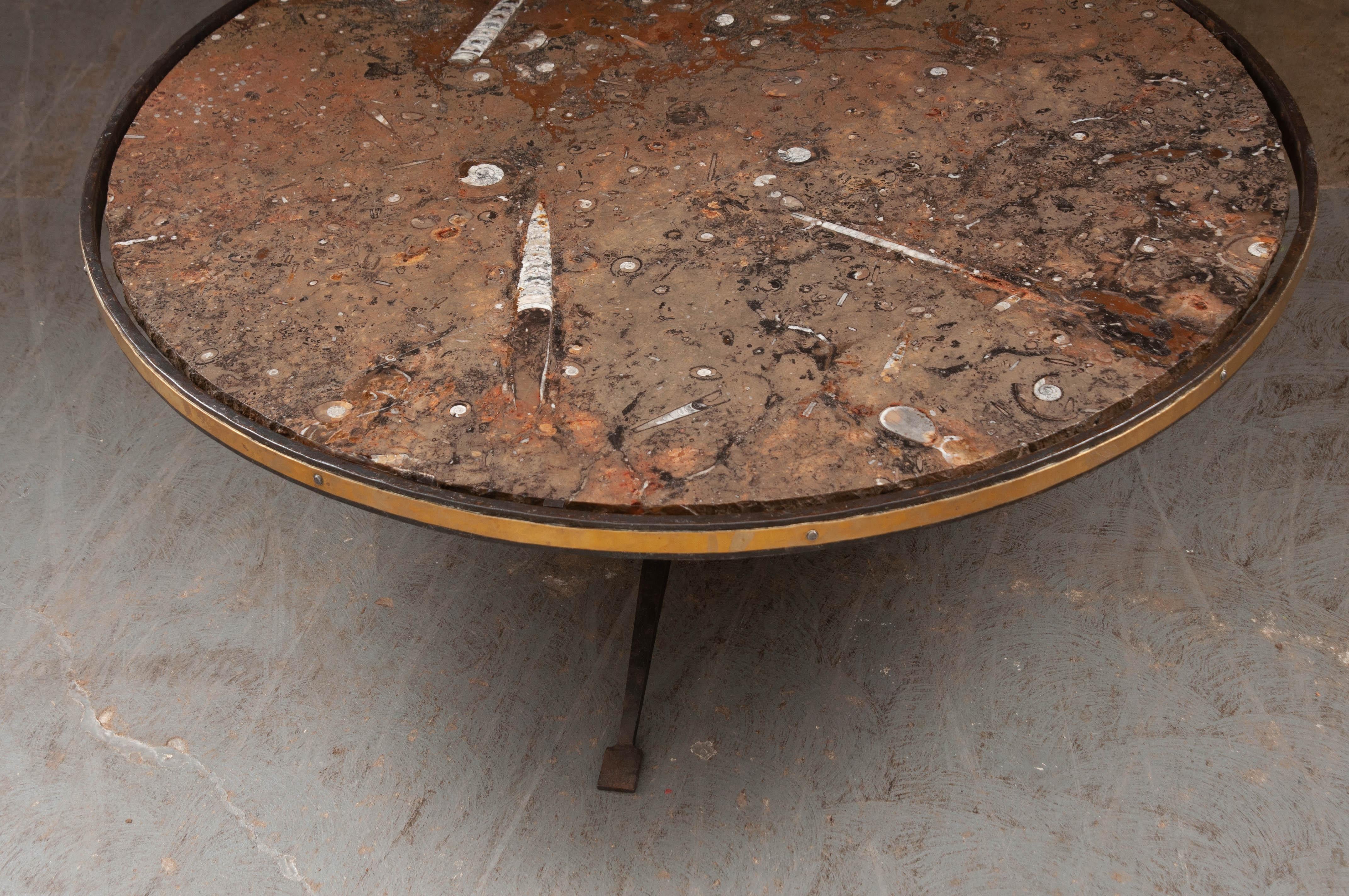 French Vintage Iron and Fossil Marble Coffee Table 5