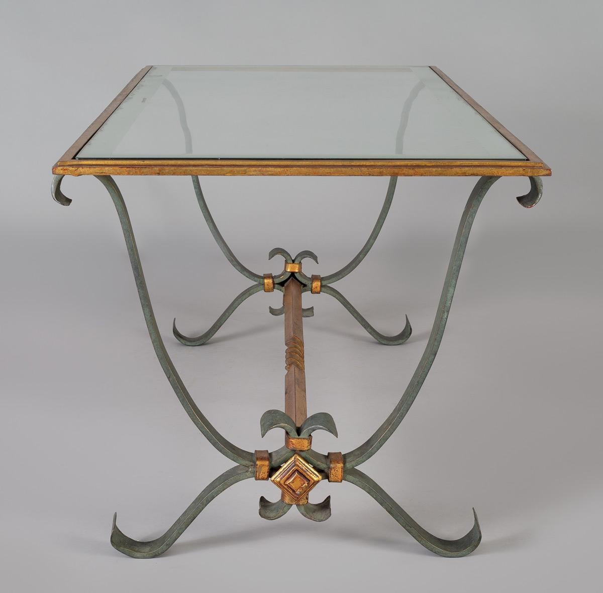 Mid-Century Modern French Vintage Iron and Glass Coffee Table For Sale