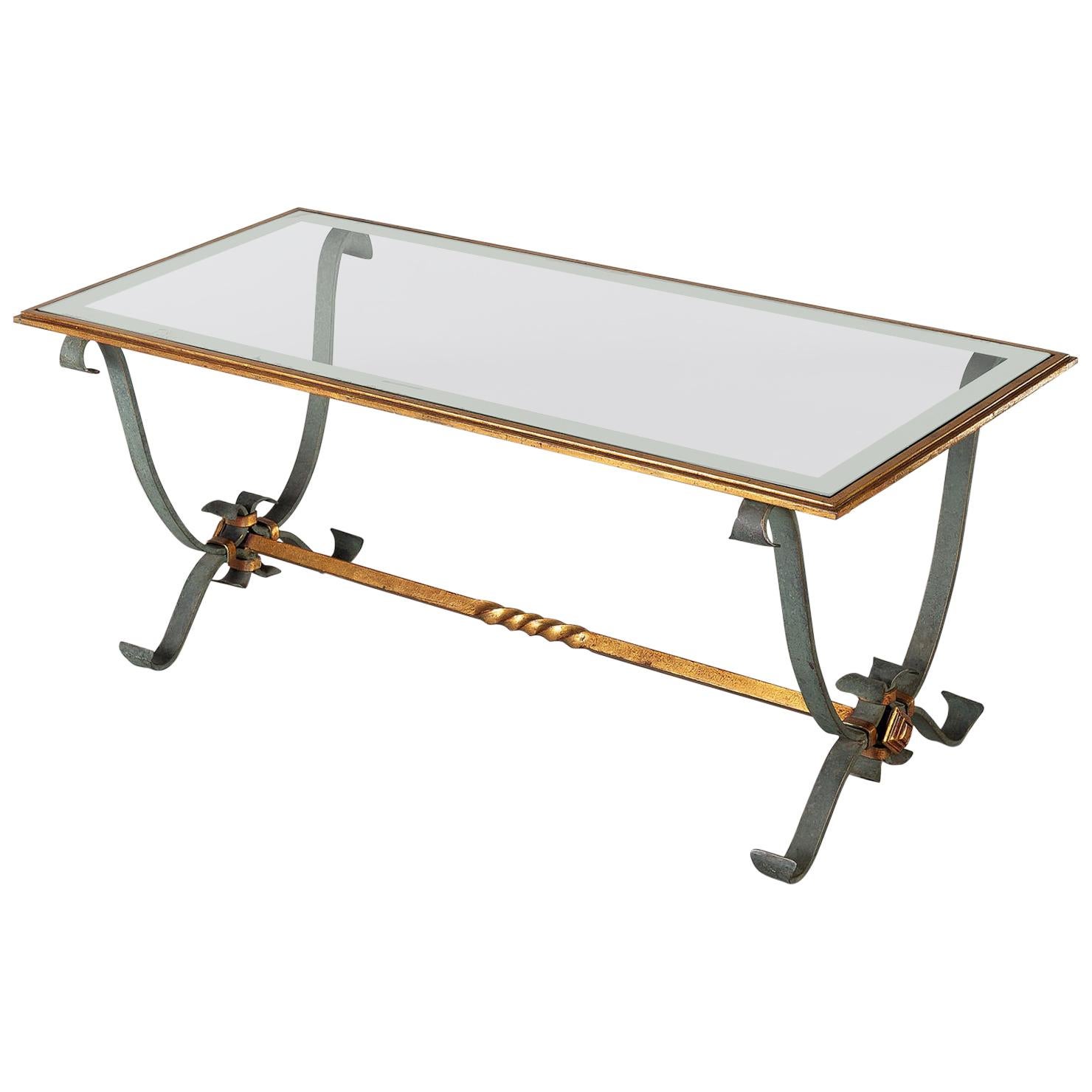 French Vintage Iron and Glass Coffee Table For Sale