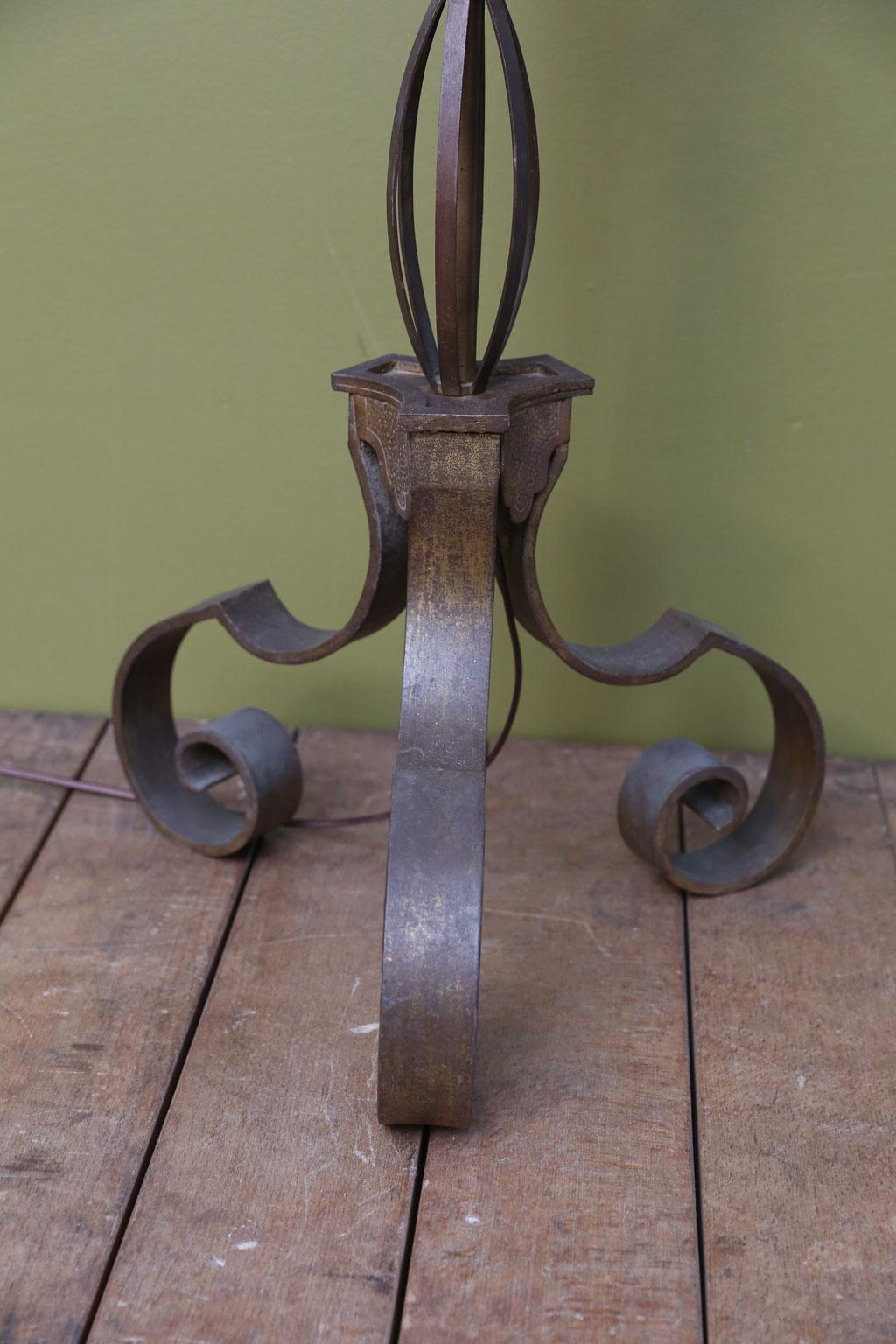 French Vintage Iron Dore and Glass Floor Lamp In Good Condition In Houston, TX