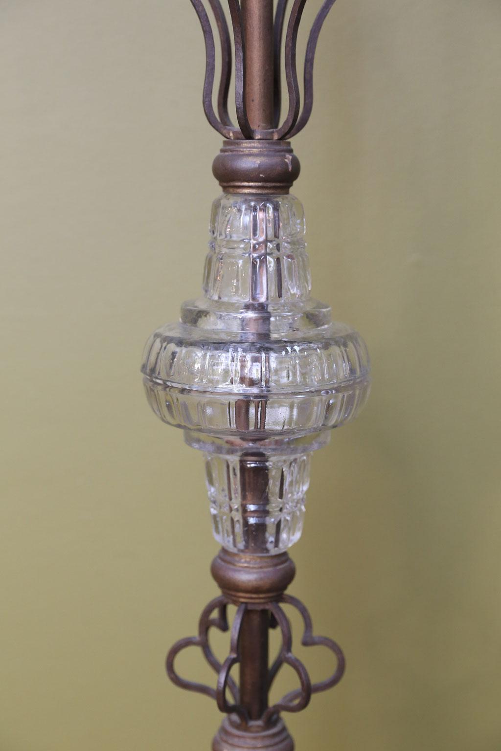 Mid-20th Century French Vintage Iron Dore and Glass Floor Lamp