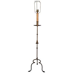 French Vintage Iron Floor Lamp with Gold Patina