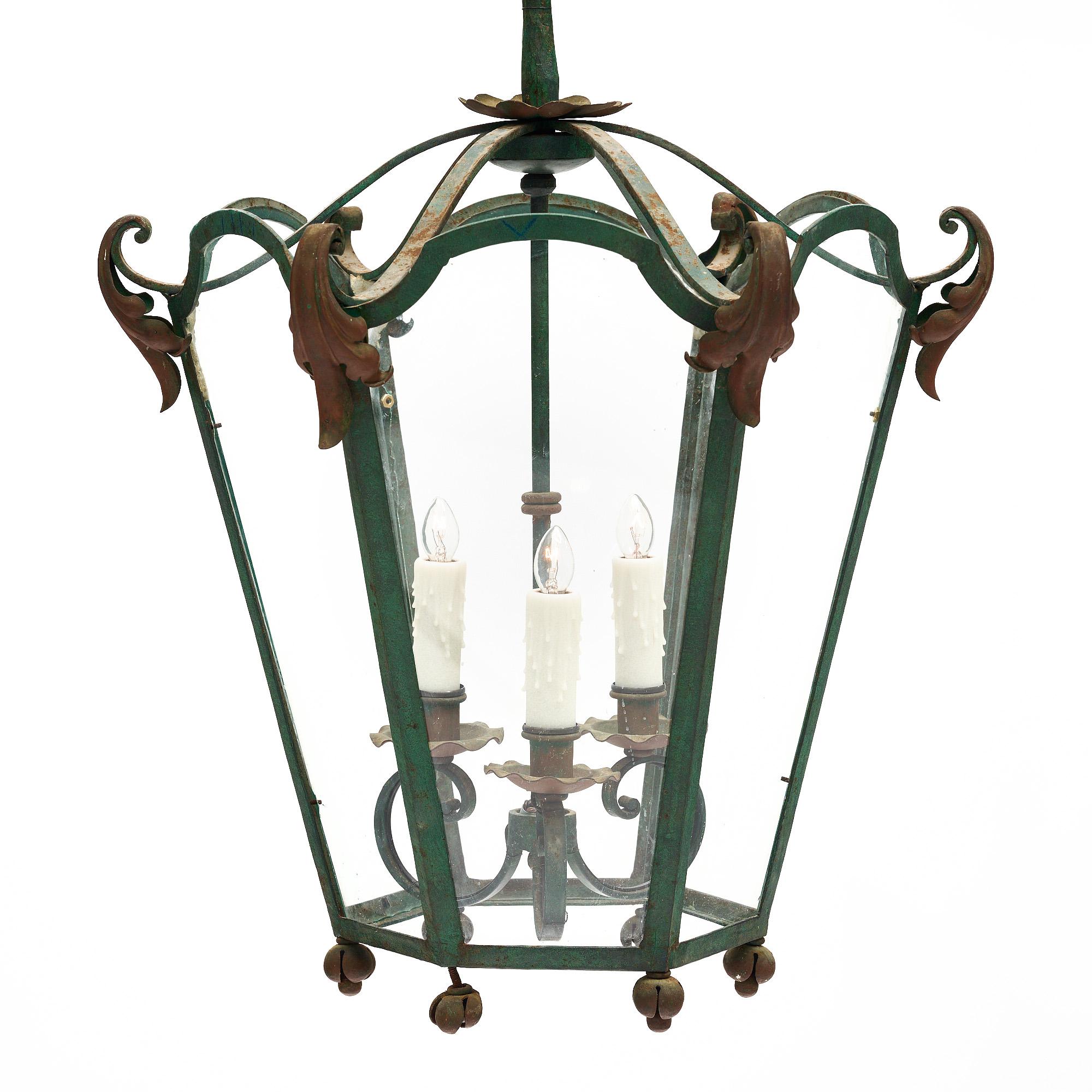 French Vintage Iron Lantern In Good Condition For Sale In Austin, TX