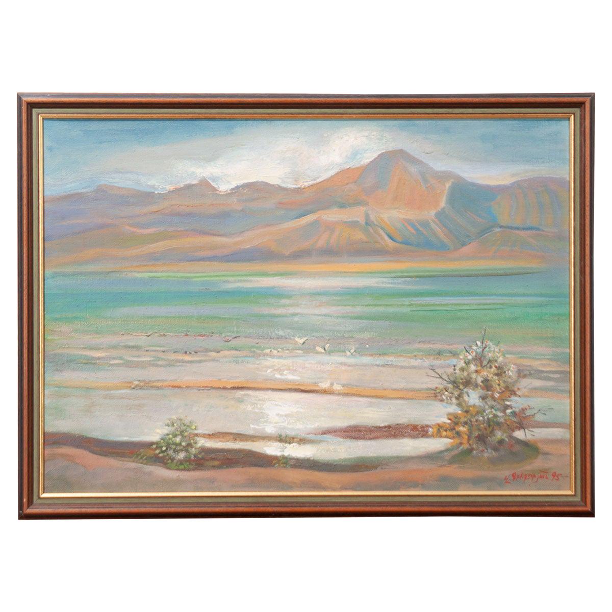 French Vintage Landscape Painting on Canvas