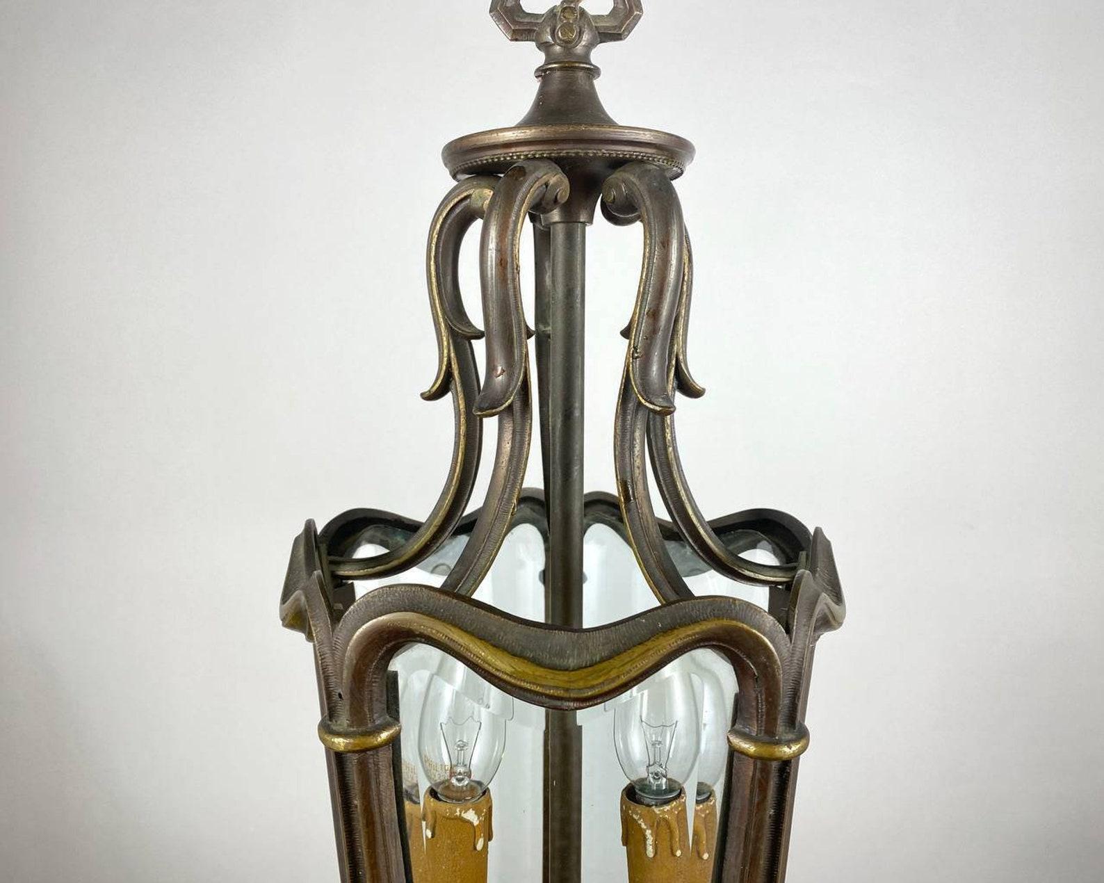 Lanterne vintage française, années 1960  Lanterne en bronze et verre Bon état - En vente à Bastogne, BE