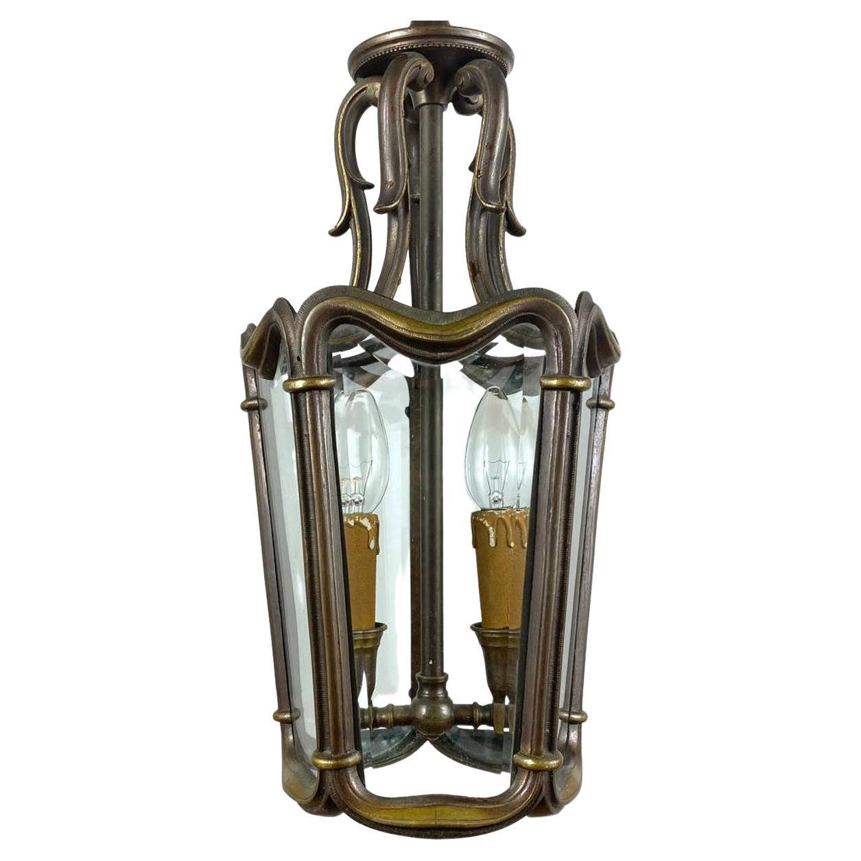 French Vintage Lantern, 1960s  Bronze & Glass lantern For Sale