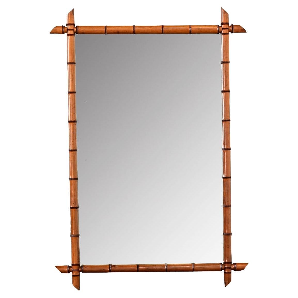 Grand miroir en faux bambou vintage français en vente