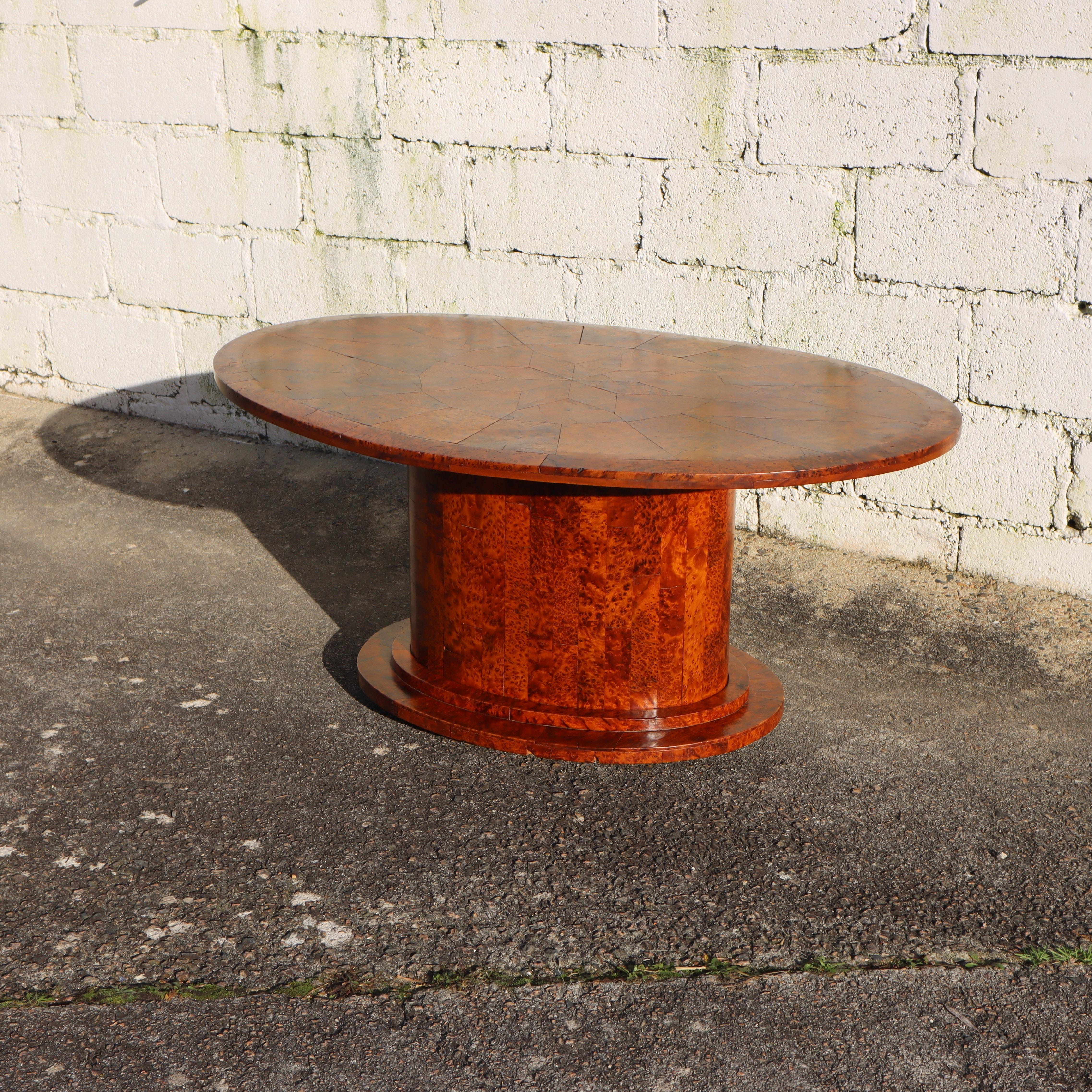Marquetry French Vintage large oval Thuja Coffee Table- Salon Table-Art Deco Style-60s