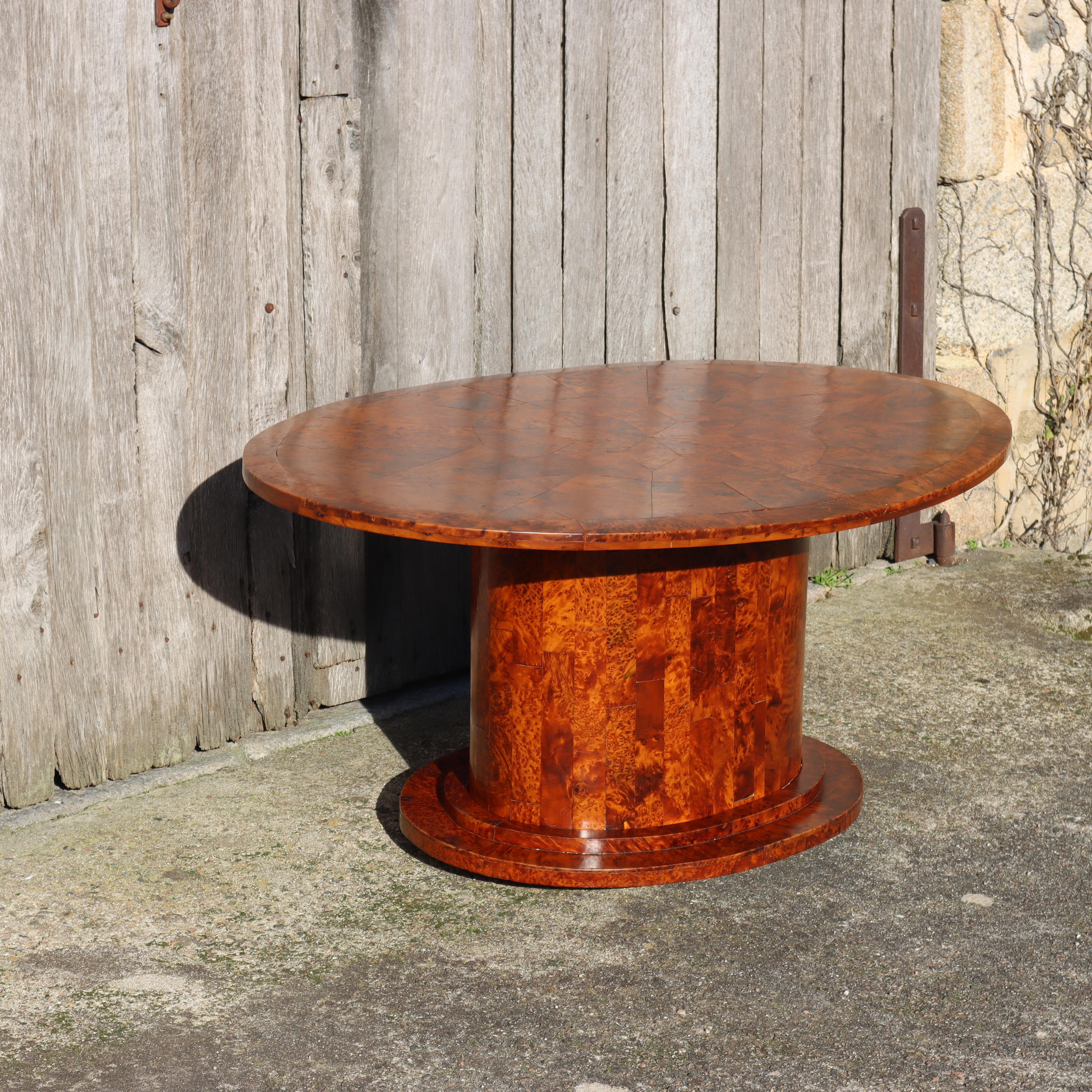Marqueterie Grande table basse ovale vintage française - Table de salon - Style Art Déco des années 60
