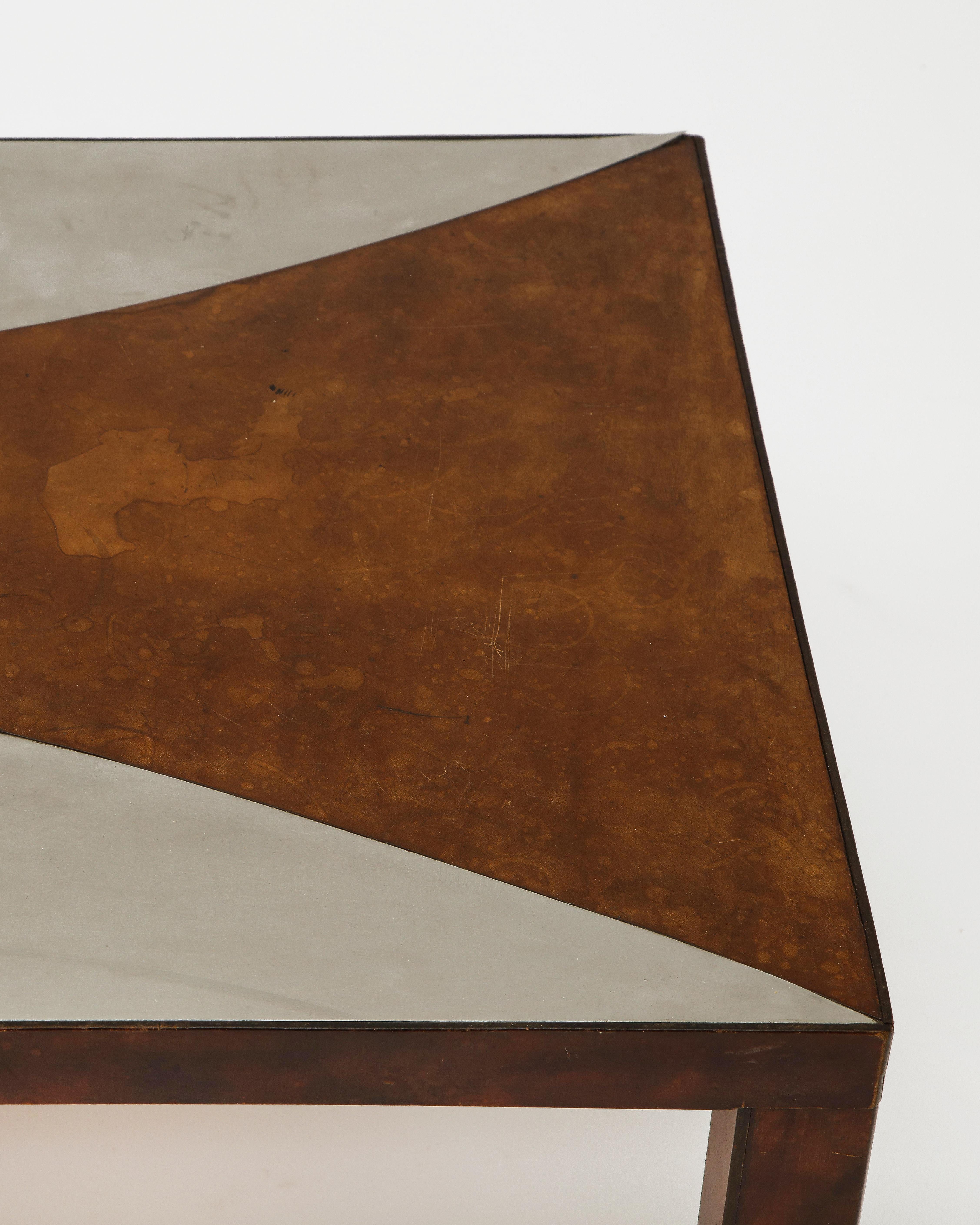 20th Century French Vintage Leather and Metal Coffee Table