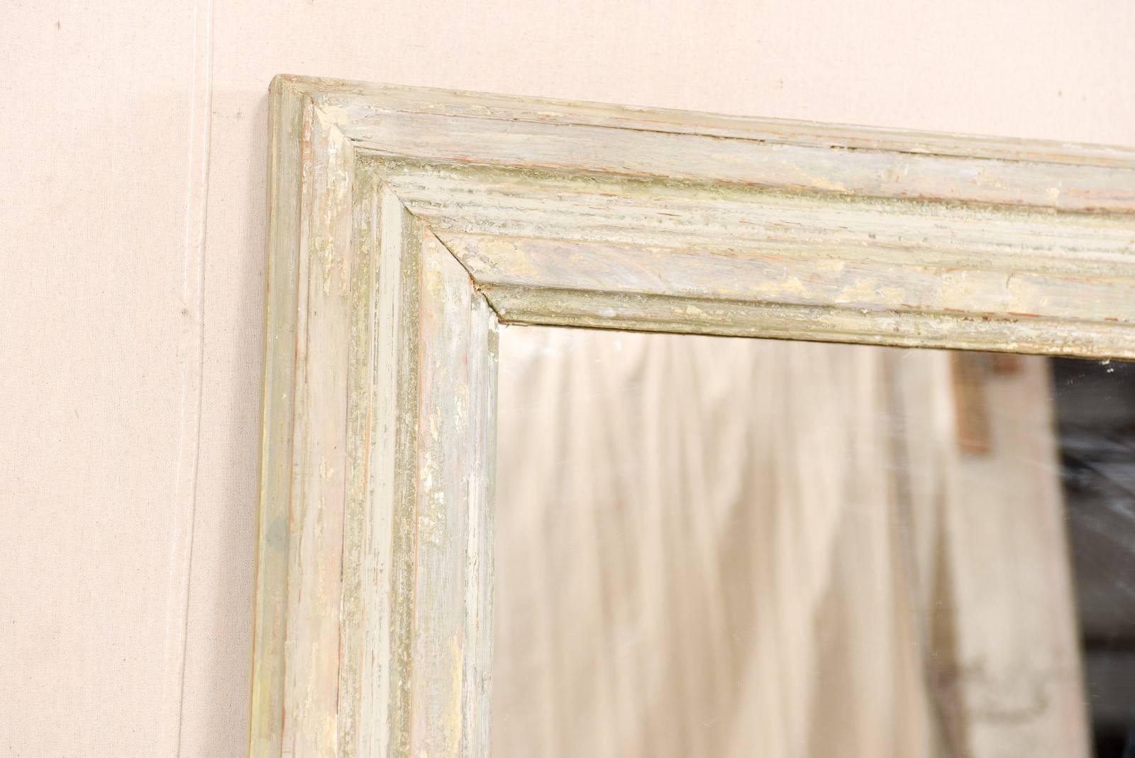 Carved French Vintage Light Neutral Cream Color Painted Wood Mirror