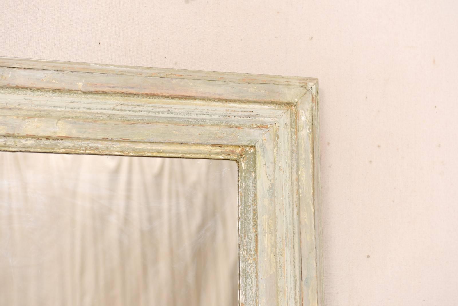 French Vintage Light Neutral Cream Color Painted Wood Mirror In Good Condition In Atlanta, GA