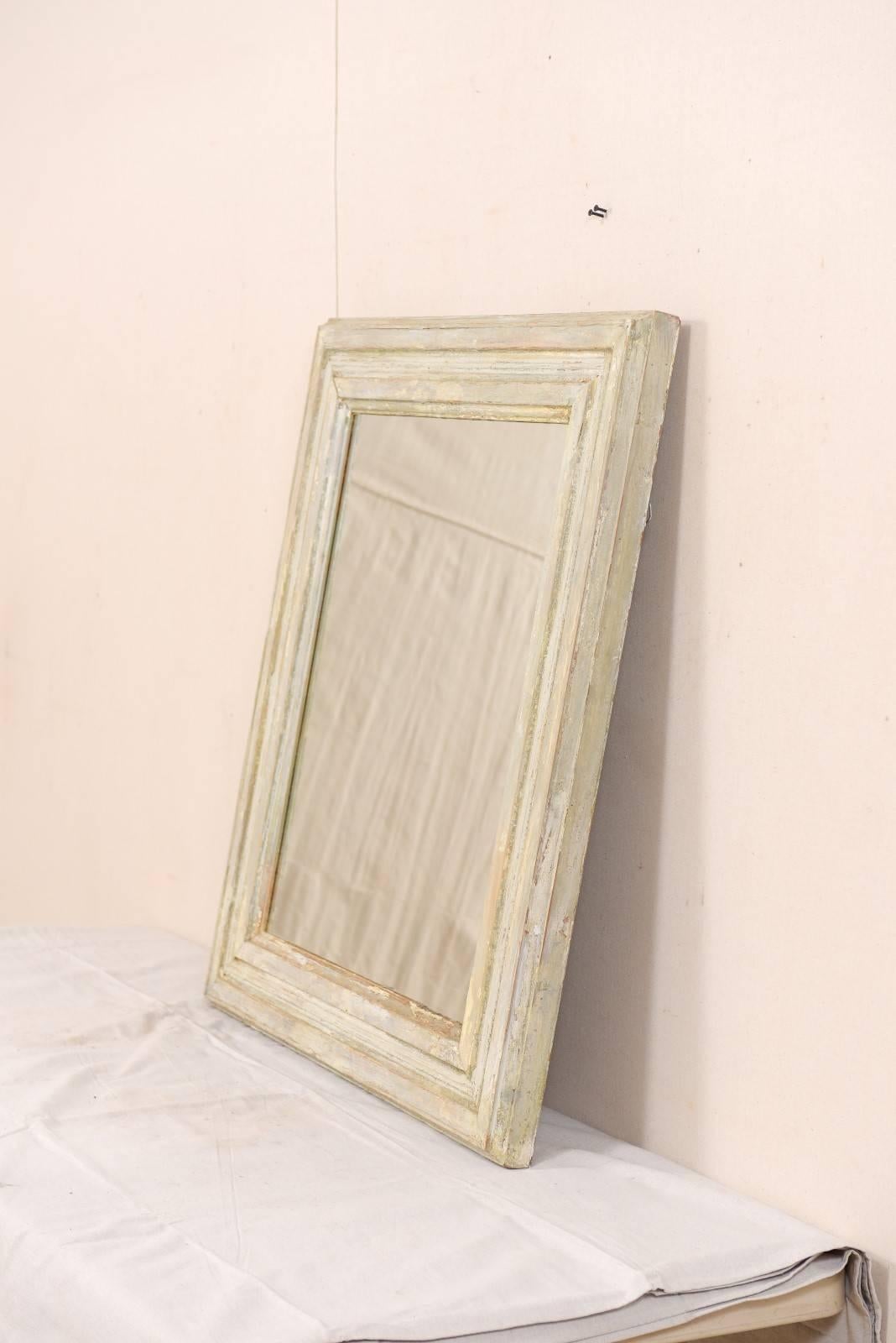 French Vintage Light Neutral Cream Color Painted Wood Mirror 2