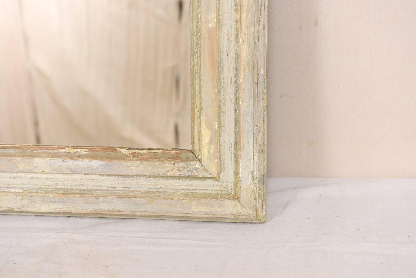 French Vintage Light Neutral Cream Color Painted Wood Mirror 3