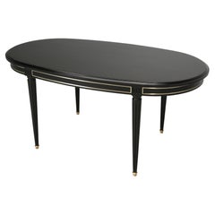 French Vintage Louis XVI Style Ebonized Oval Dining Table, Completely Restored