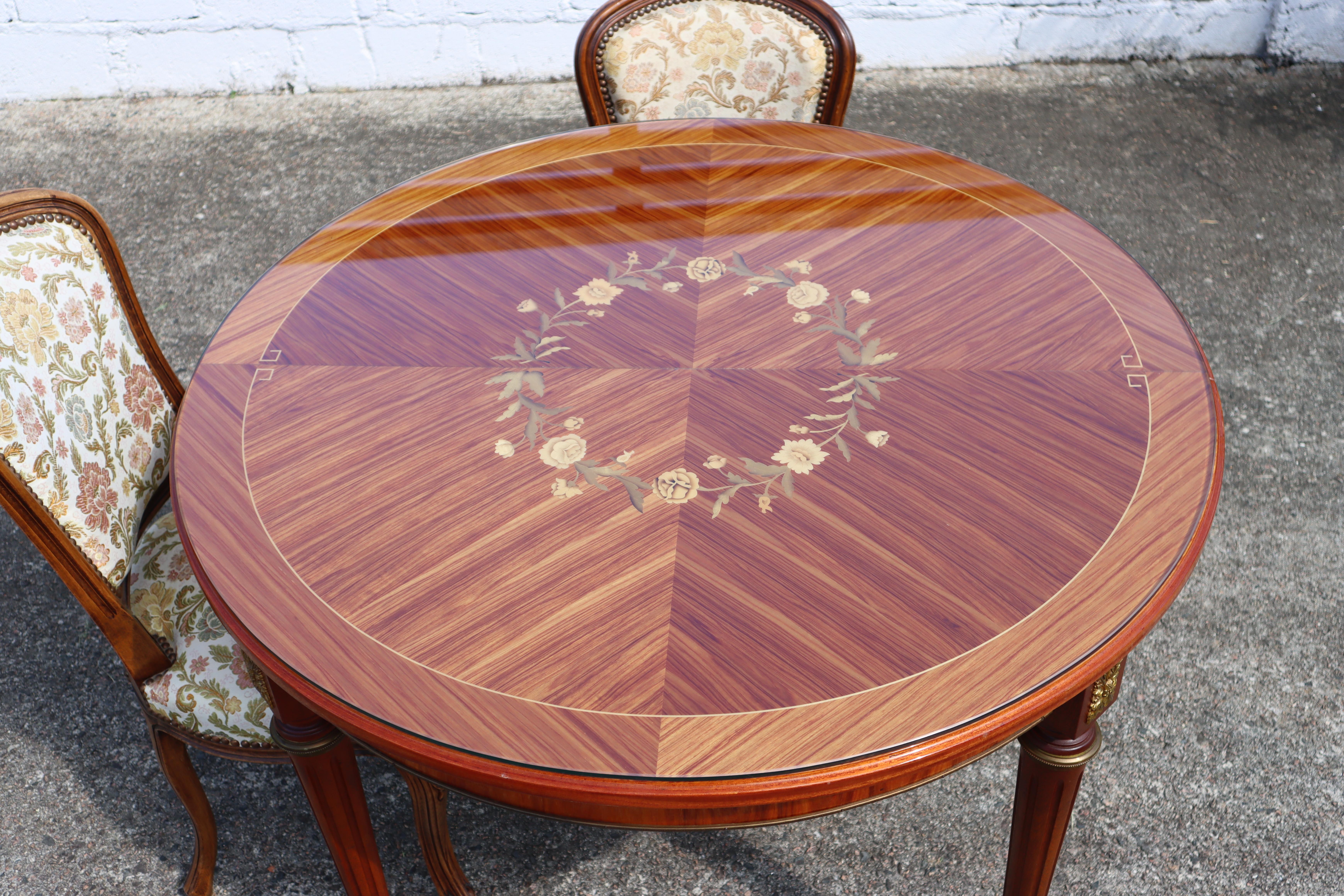 French Vintage Louis XVI Style High Gloss Rosewood Marquetry Dining Table-60s 5