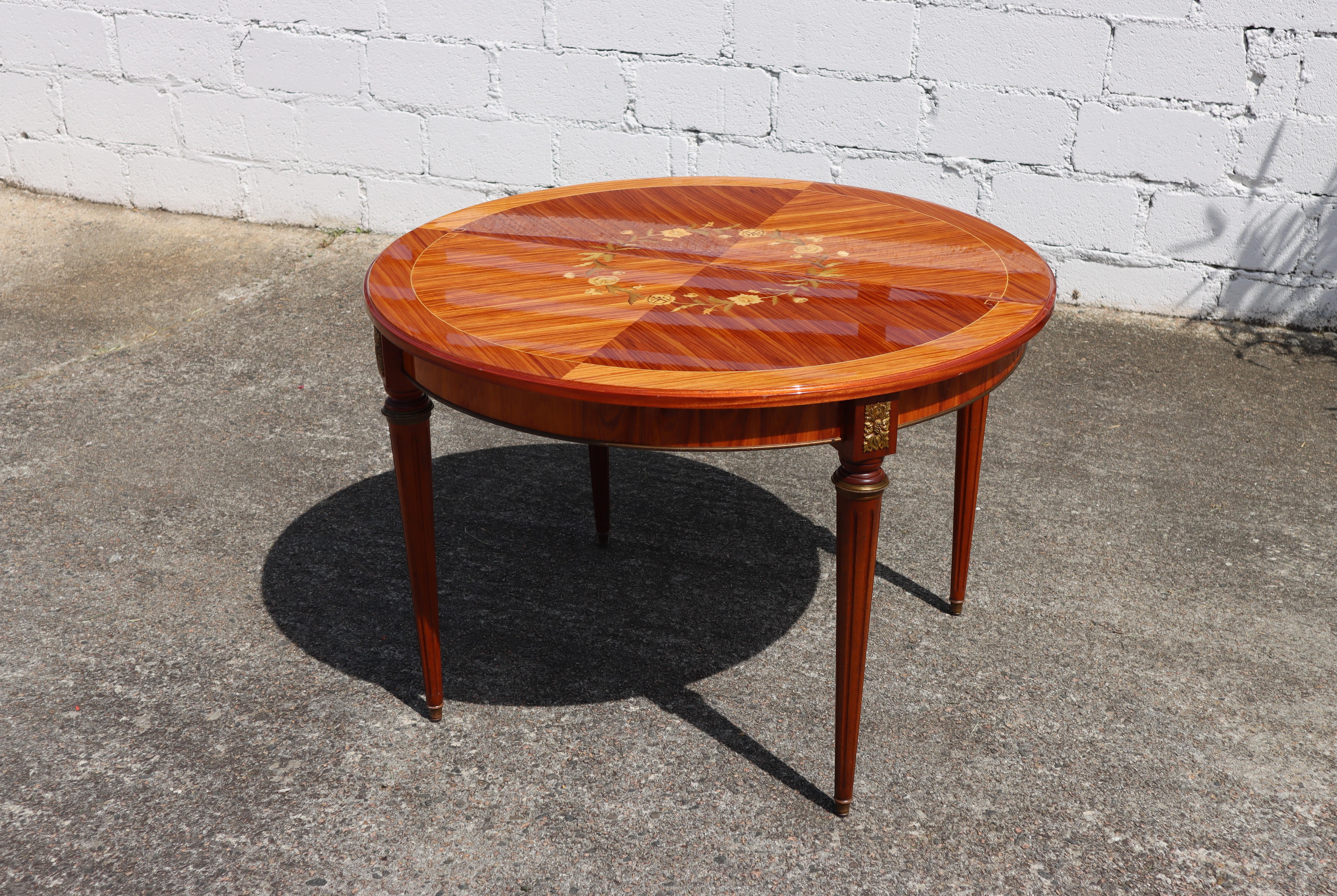 French Vintage Louis XVI Style High Gloss Rosewood Marquetry Dining Table-60s 8