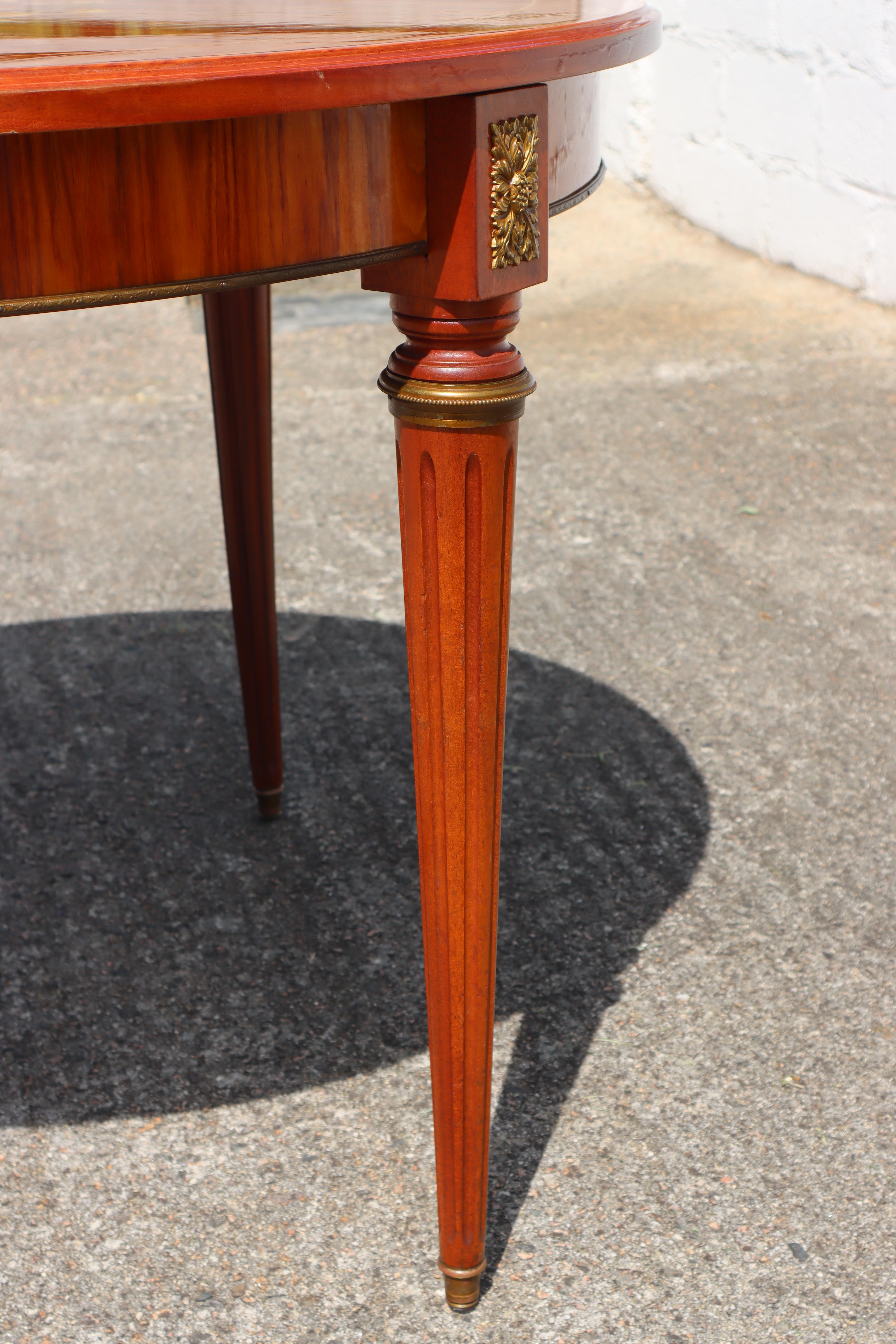 French Vintage Louis XVI Style High Gloss Rosewood Marquetry Dining Table-60s 10