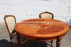 French Vintage Louis XVI Style High Gloss Rosewood Marquetry Dining Table-60s