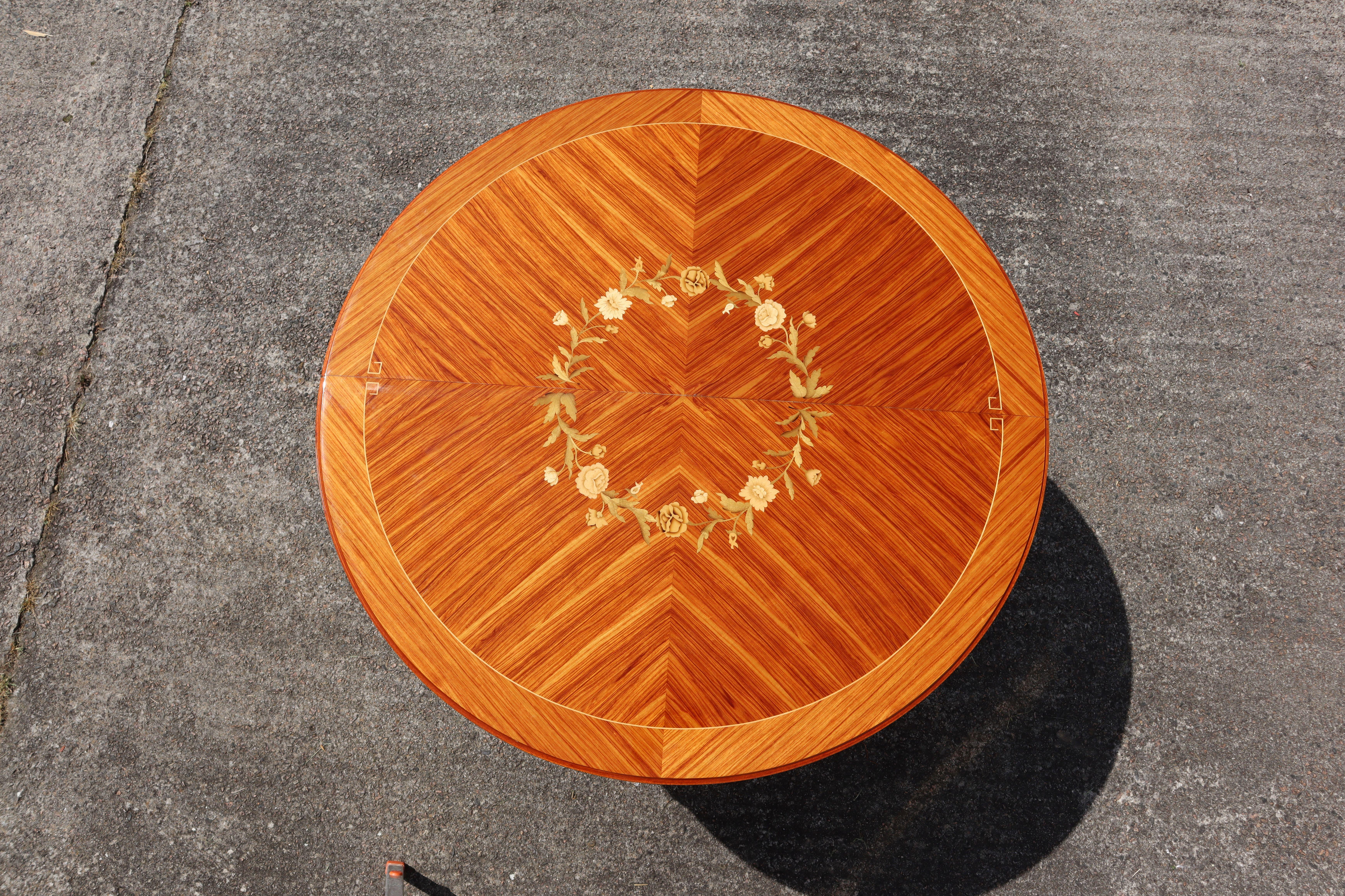 Mid-20th Century French Vintage Louis XVI Style High Gloss Rosewood Marquetry Dining Table-60s