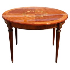 French Vintage Louis XVI Style High Gloss Rosewood Marquetry Dining Table-60s