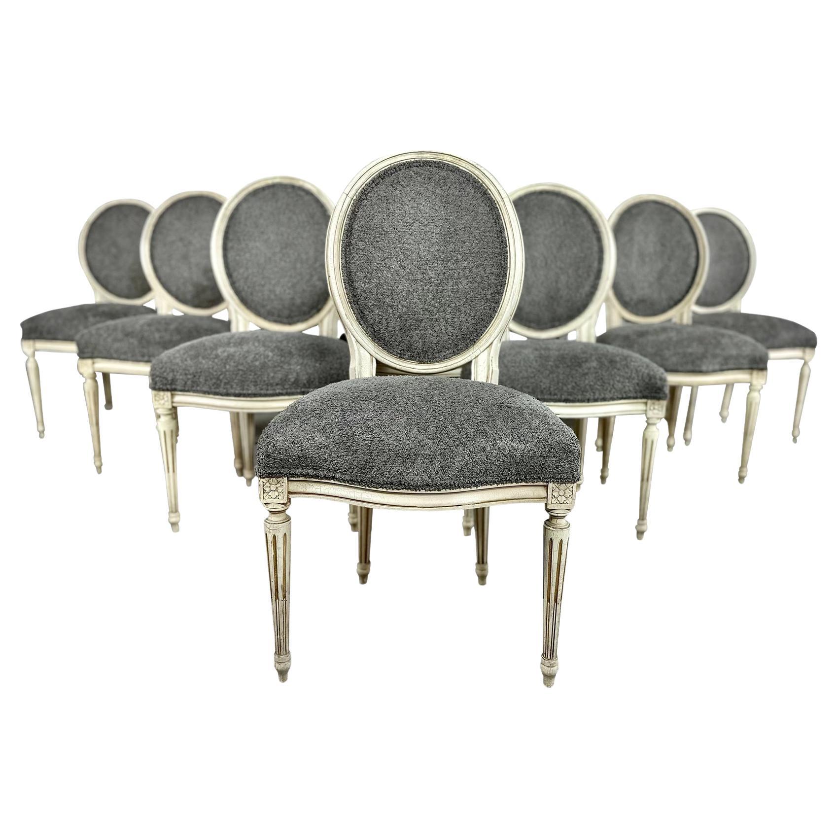French Vintage Louis XVI Style Reupholstered Dining Chairs - Set of 8 im Angebot