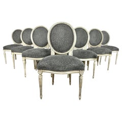 French Vintage Louis XVI Style Reupholstered Dining Chairs - Set of 8