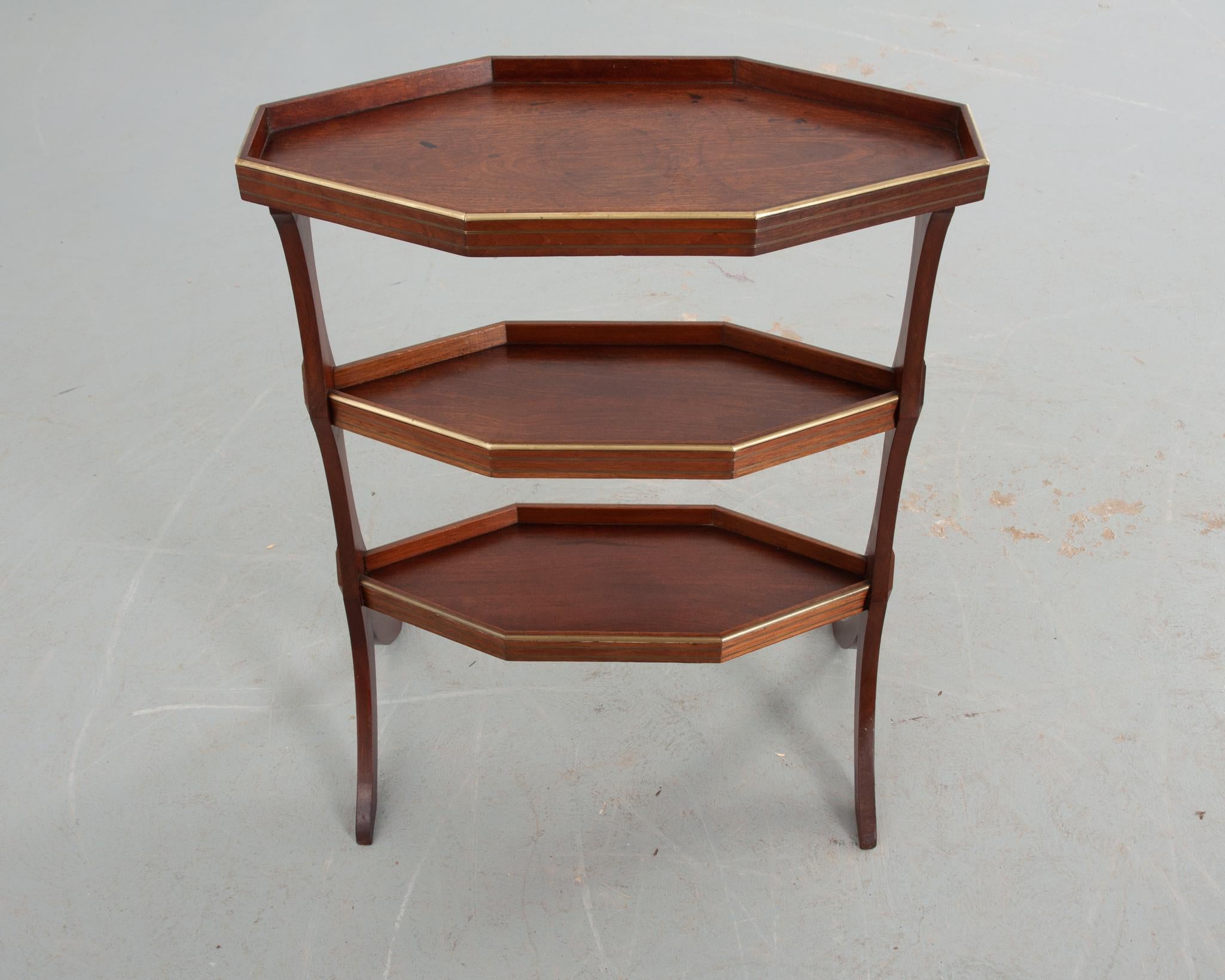 19th Century French Vintage Mahogany & Brass 3 Tier Table