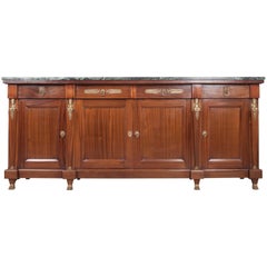 French Vintage Mahogany Enfilade with Marble Top