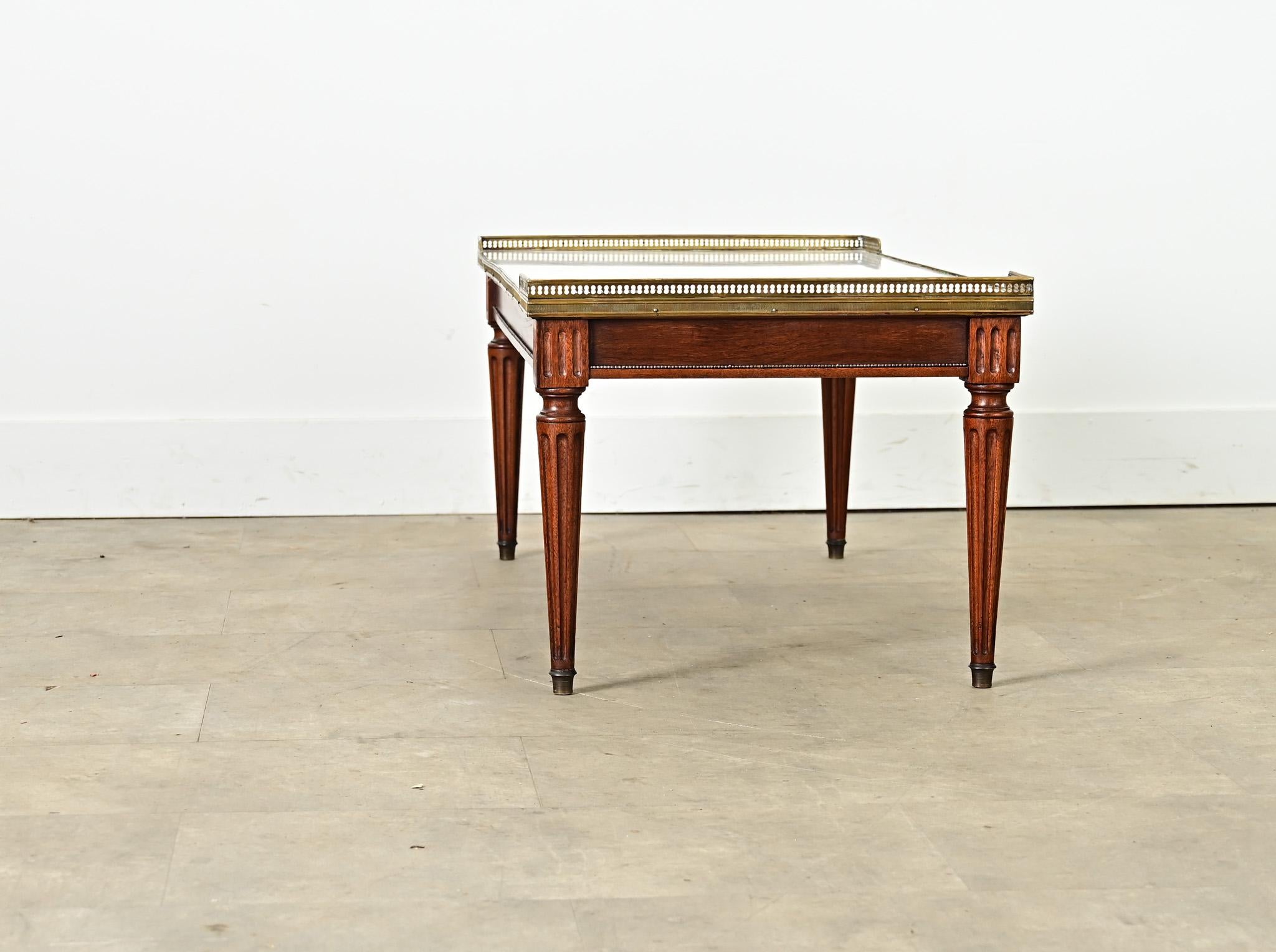 Brass French Vintage Mahogany Louis XVI Style Coffee Table For Sale