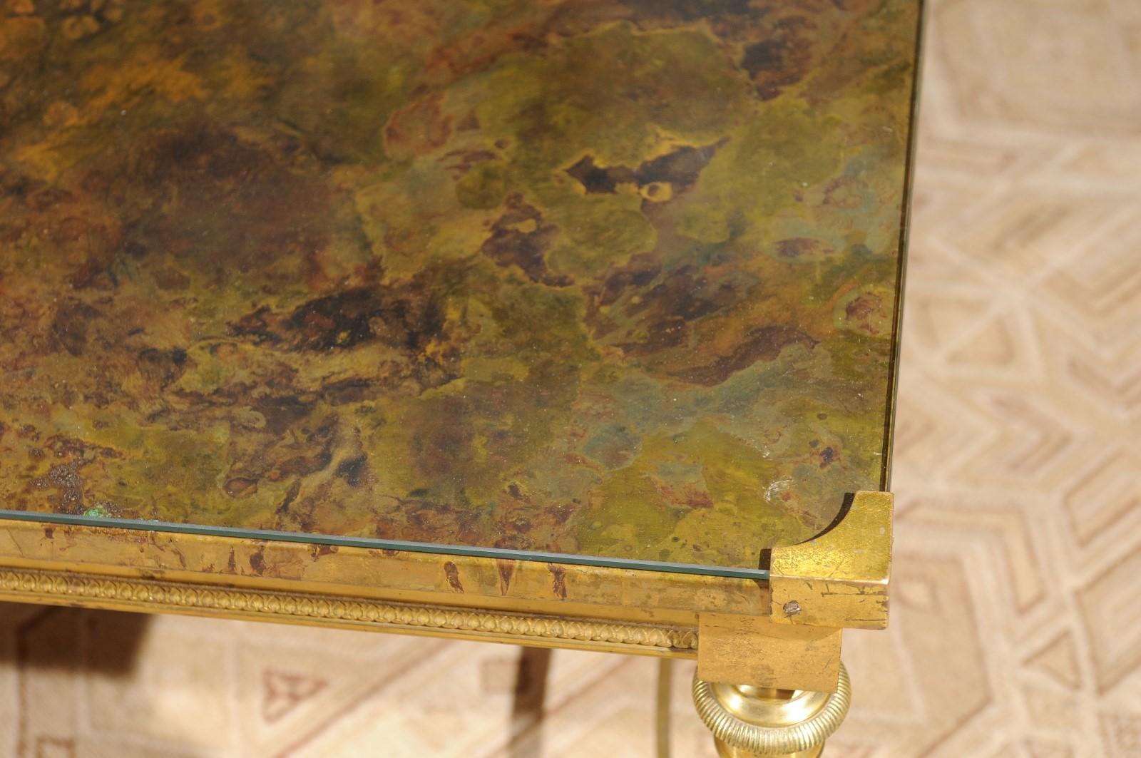 French Vintage Maison Baguès Brass Coffee Table with Marbleized Top under Glass 5