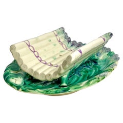 French Vintage Majolica Asparagus Drainer and Platter