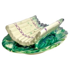French Antique Majolica Asparagus Drainer and Platter