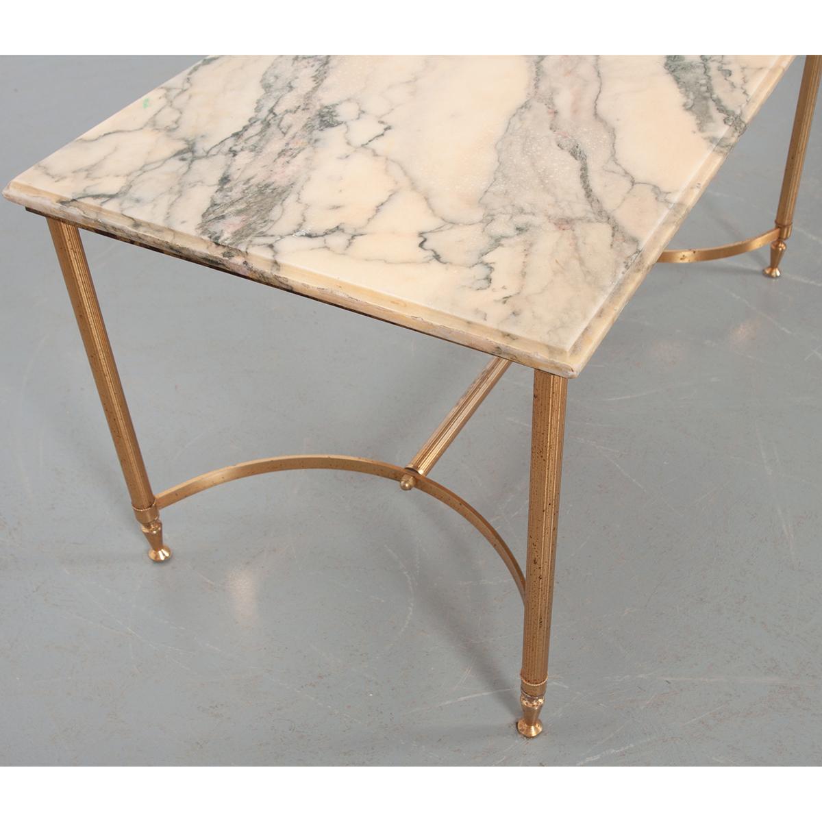 French Vintage Marble and Brass Cocktail Table In Good Condition In Baton Rouge, LA