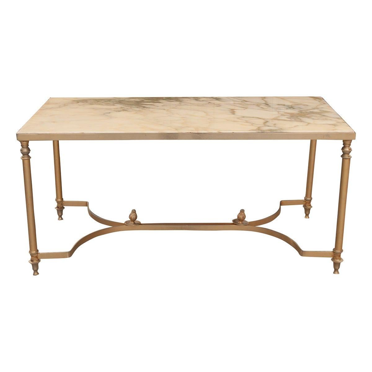 French Vintage Marble and Brass Cocktail Table